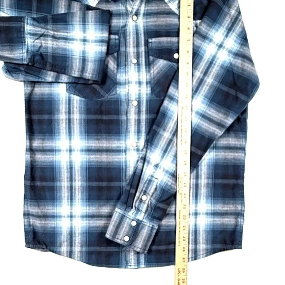 Ariat‎ Retro Fit Plaid Western Snap Button Long Sleeve Shirt Men"s M Blue White - Picture 6 of 9